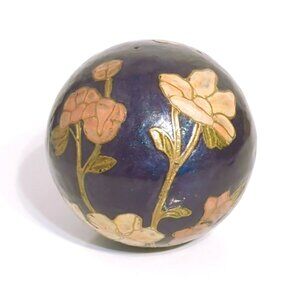 Vintage Enamel Cloisonne Over Brass Ball Sphere Blue Pink Floral Large